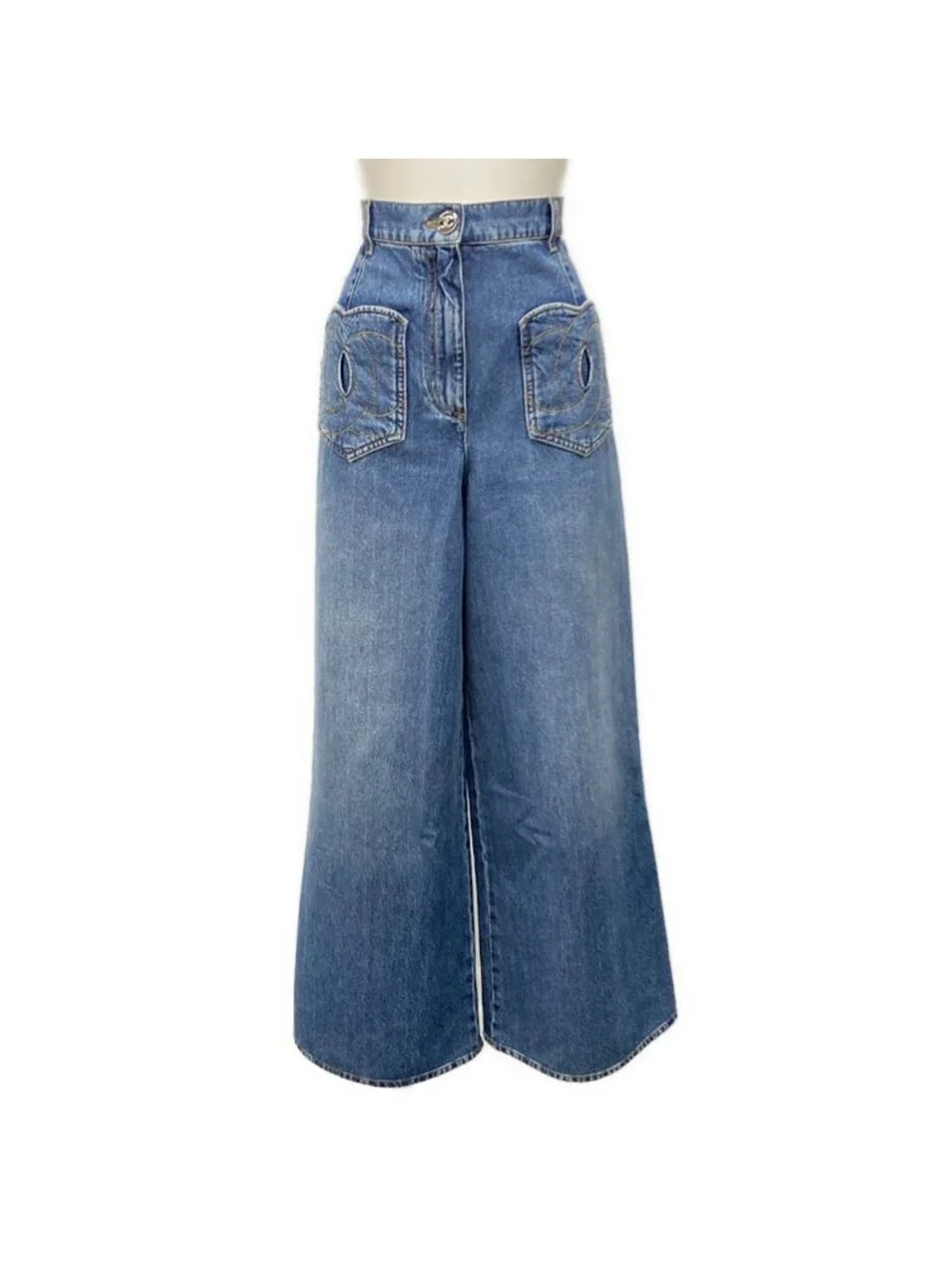 Chanel Jeans 36 S Blue Rhinestone Cotton